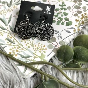 NWT Halle Joy cubic zirconia promising cross dropped circle earrings